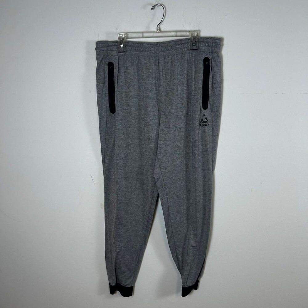 Reebok Mens Jogger Pants XL Gray Heathered Elastic Waist Zipper Pockets Athletic